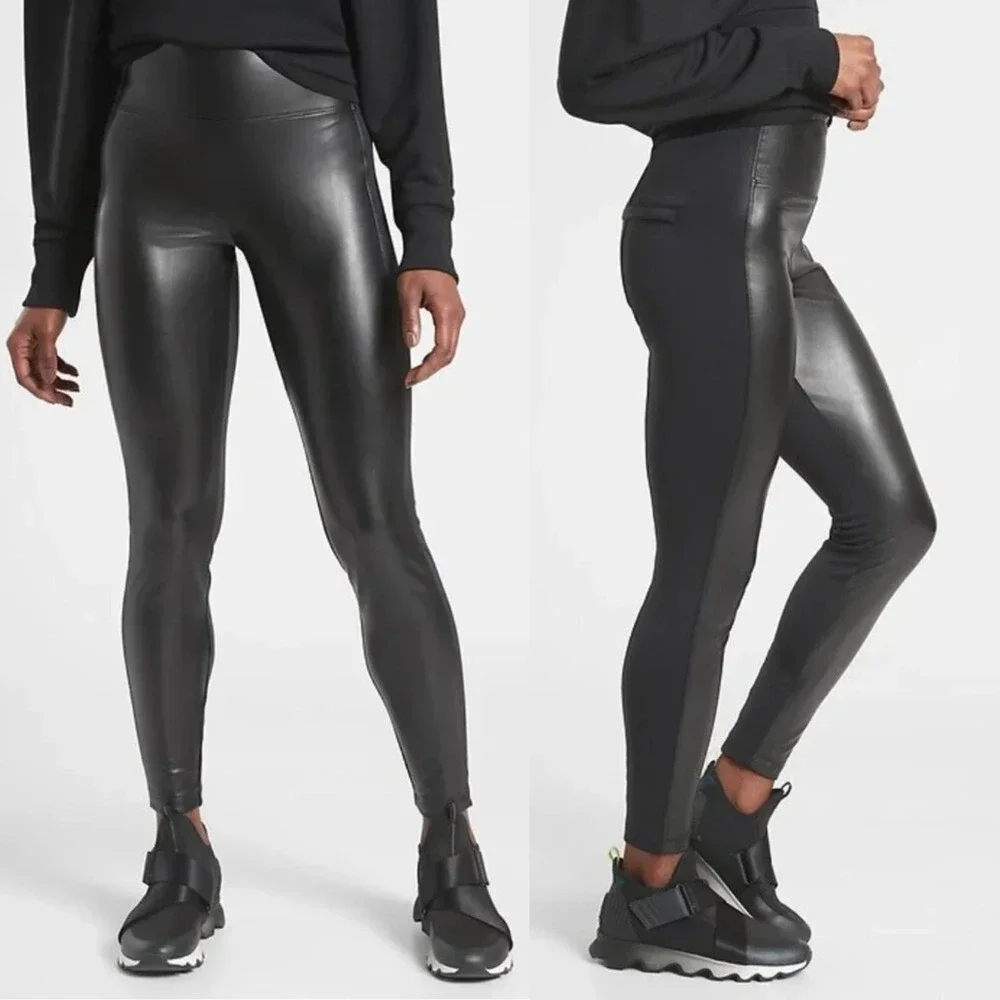 Athleta Womens Delancey Gleam Shine Tight Faux Leather Legging Black Size Medium